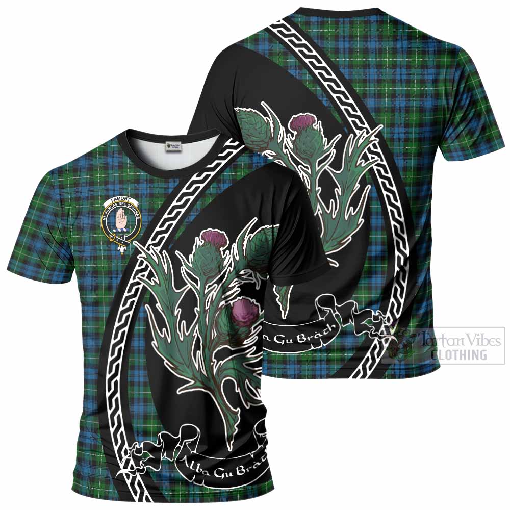 Lamont Family Crest Tartan T-Shirt Alba Thistle Inspired - Tartan Vibes Clothing