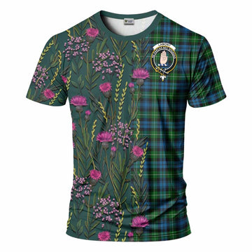 Lamont Family Crest Tartan T-Shirt Scottish Thistle Flower Pattern Half Style - Tartan Vibes Clothing