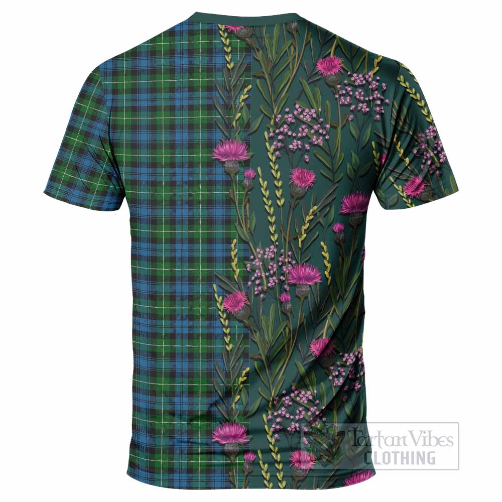 Lamont Family Crest Tartan T-Shirt Scottish Thistle Flower Pattern Half Style - Tartan Vibes Clothing