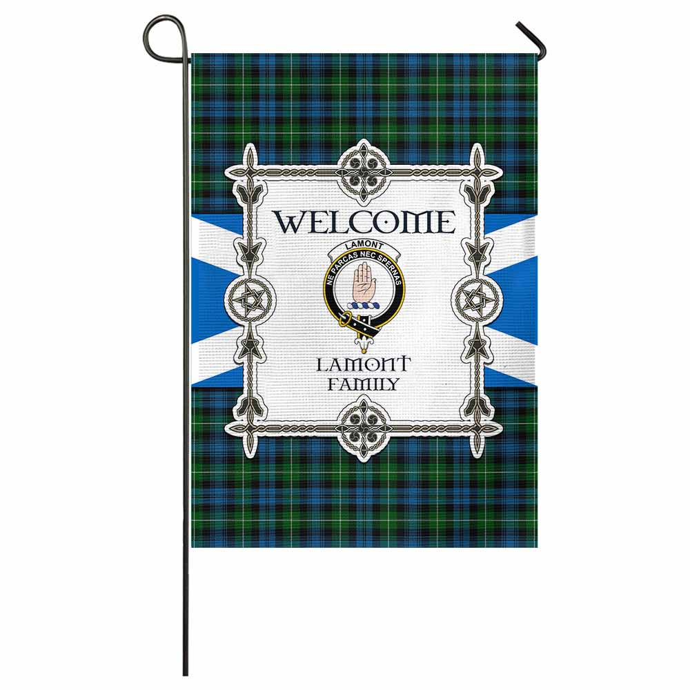 Lamont Family Crest Tartan Welcome Garden Flag Saltire Harmony Style - Tartan Vibes Clothing