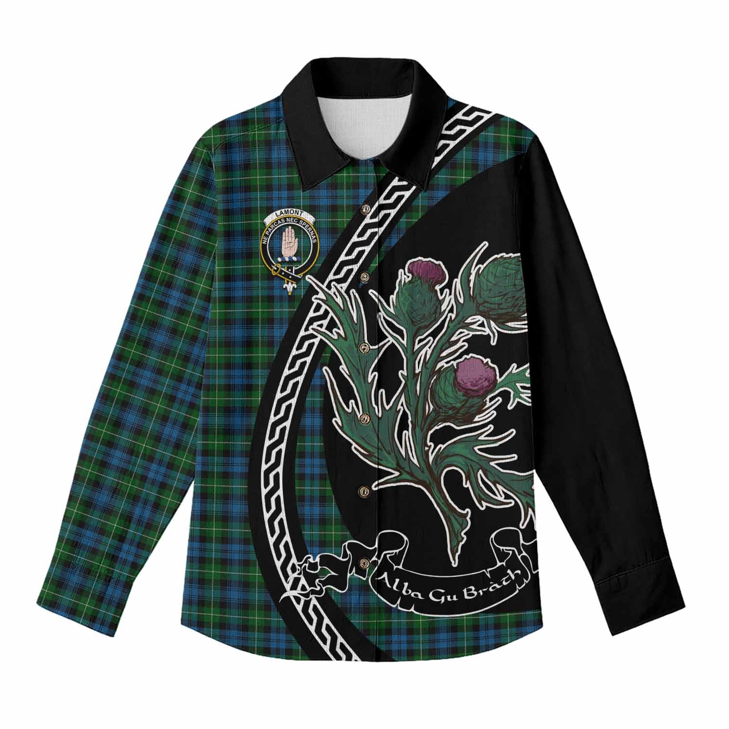 Lamont Family Crest Tartan Women Casual Shirt Alba Thistle Inspired - Tartan Vibes Clothing