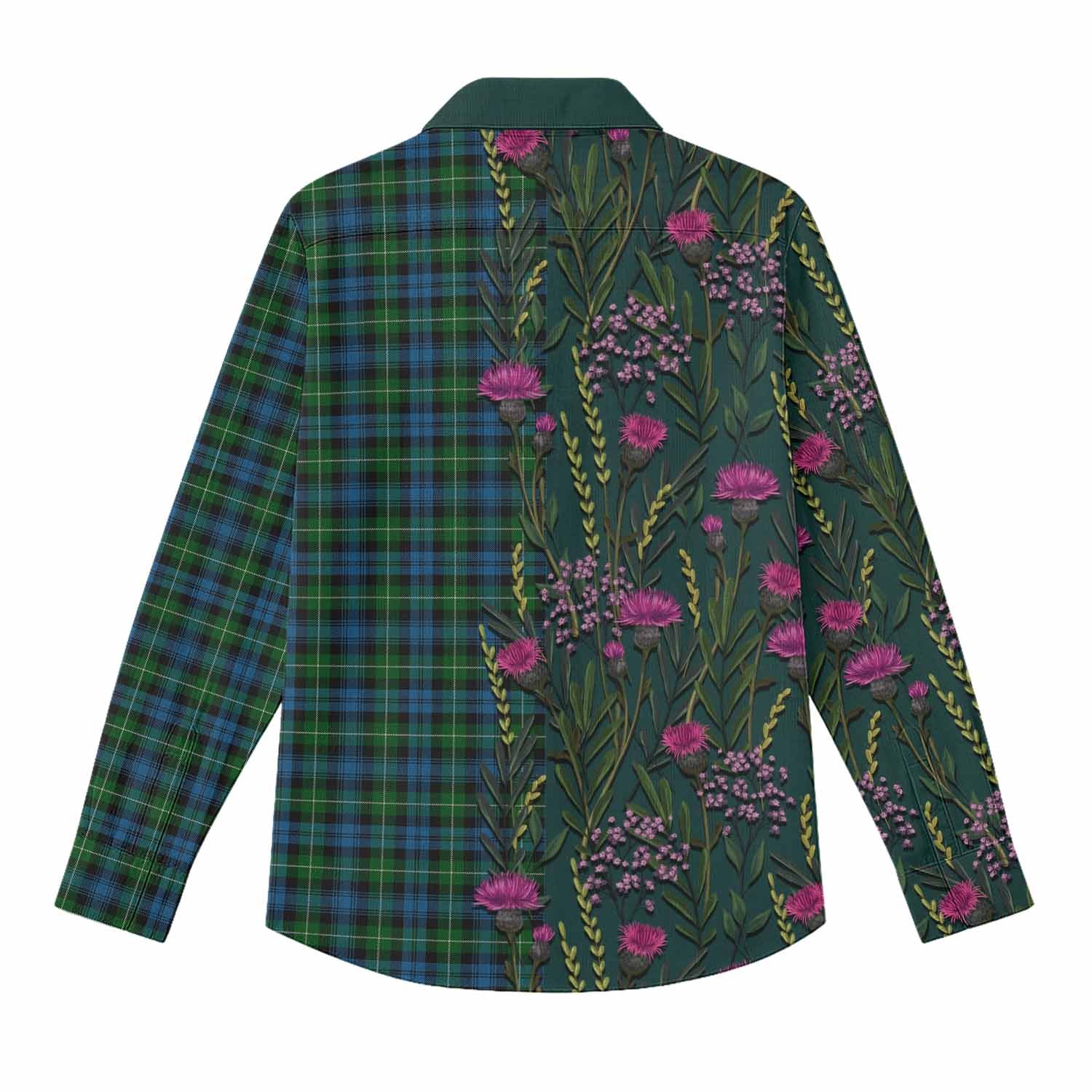 Lamont Family Crest Tartan Women Casual Shirt Scottish Thistle Flower Pattern Half Style - Tartan Vibes Clothing