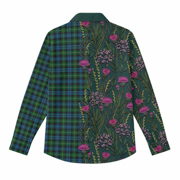 Lamont Family Crest Tartan Women Casual Shirt Scottish Thistle Flower Pattern Half Style