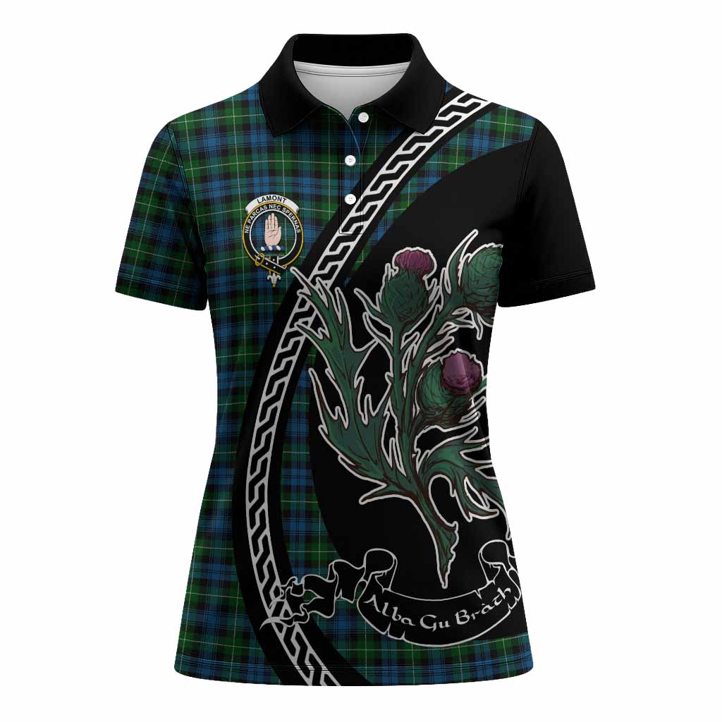 Lamont Family Crest Tartan Women Polo Shirt Alba Thistle Inspired - Tartan Vibes Clothing
