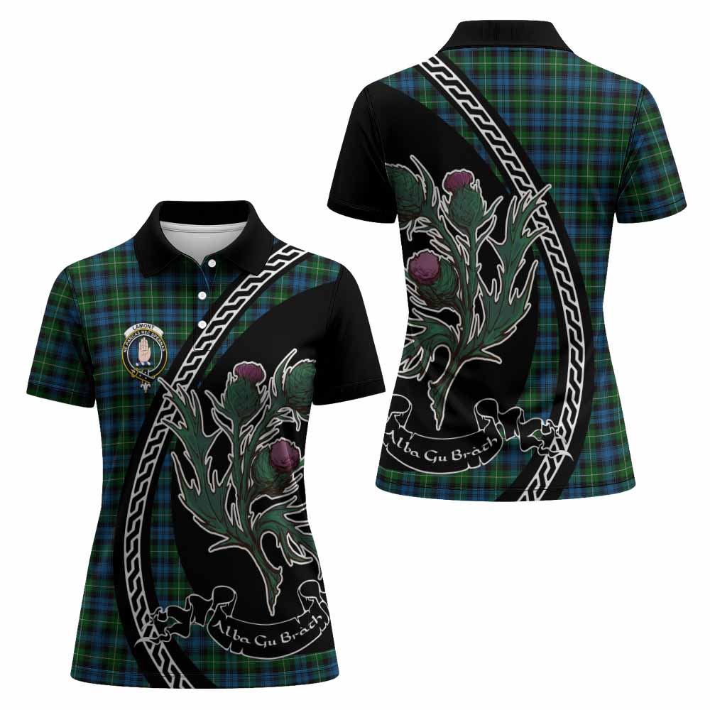 Lamont Family Crest Tartan Women Polo Shirt Alba Thistle Inspired - Tartan Vibes Clothing