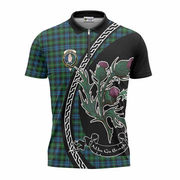 Lamont Family Crest Tartan Zipper Polo Shirt Alba Thistle Inspired