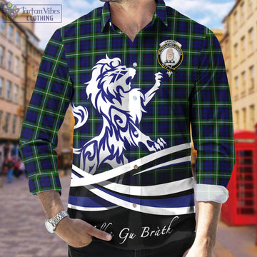 Lamont Modern Tartan Long Sleeve Button Up Shirt with Alba Gu Brath Regal Lion Emblem