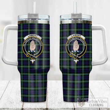 Lamont Modern Tartan and Family Crest Tumbler with Handle