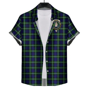 Lamont Modern Tartan Short Sleeve Button Down Shirt with Family Crest