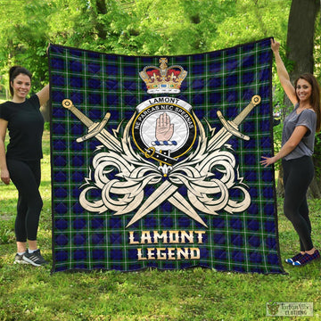 Lamont Modern Tartan Quilt with Clan Crest and the Golden Sword of Courageous Legacy