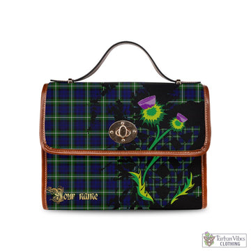 Lamont Modern Tartan Waterproof Canvas Bag with Scotland Map and Thistle Celtic Accents