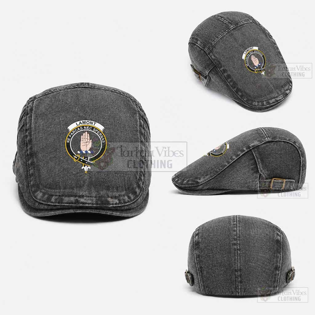 Lamont Scottish Clan Crest Washed Flat Cap - Unisex Jeff Cap One Size (Adjustable) Black - Tartan Vibes Clothing