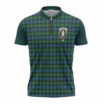 Lamont Tartan Accent Zipper Polo Shirt with Family Crest