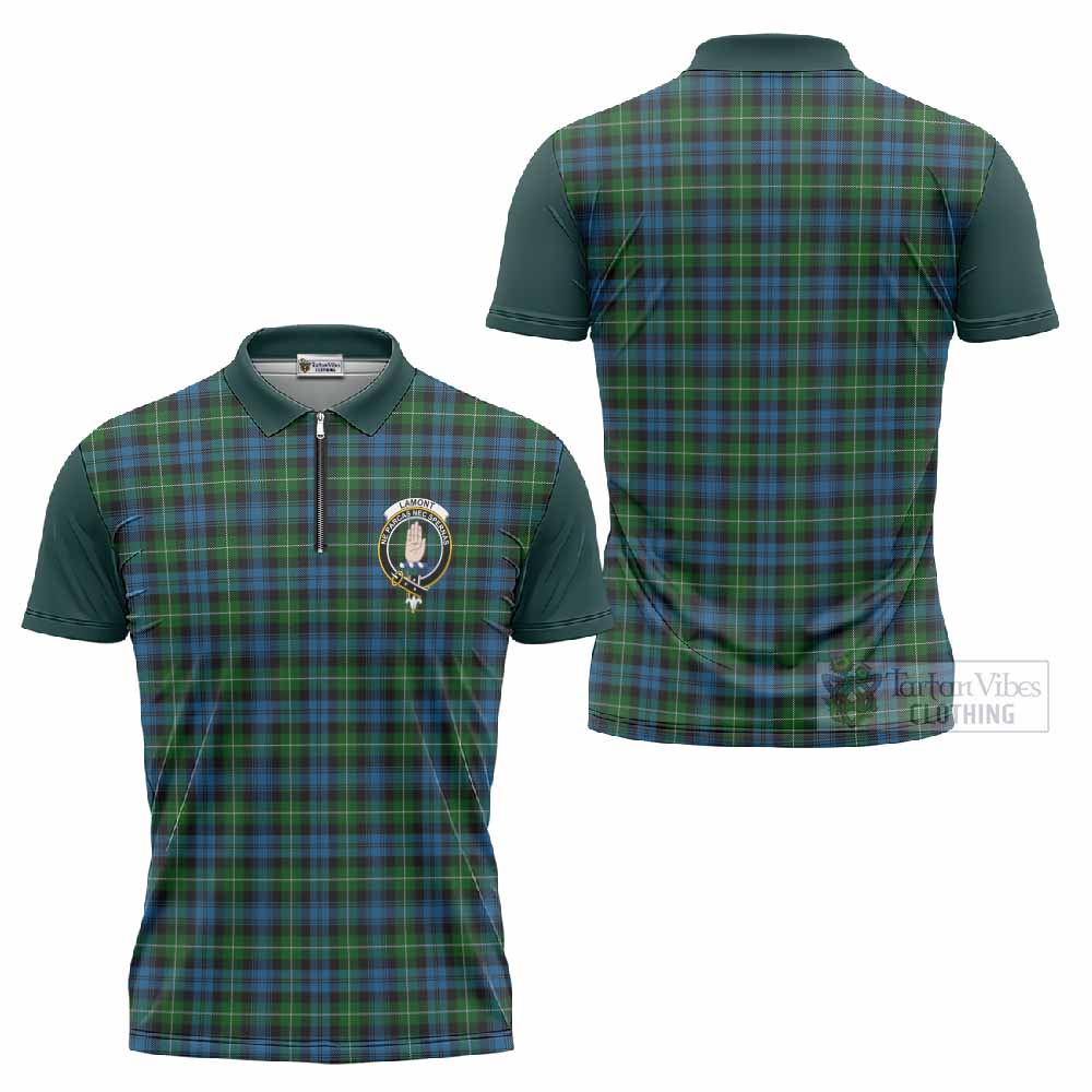 Lamont Tartan Accent Zipper Polo Shirt with Family Crest