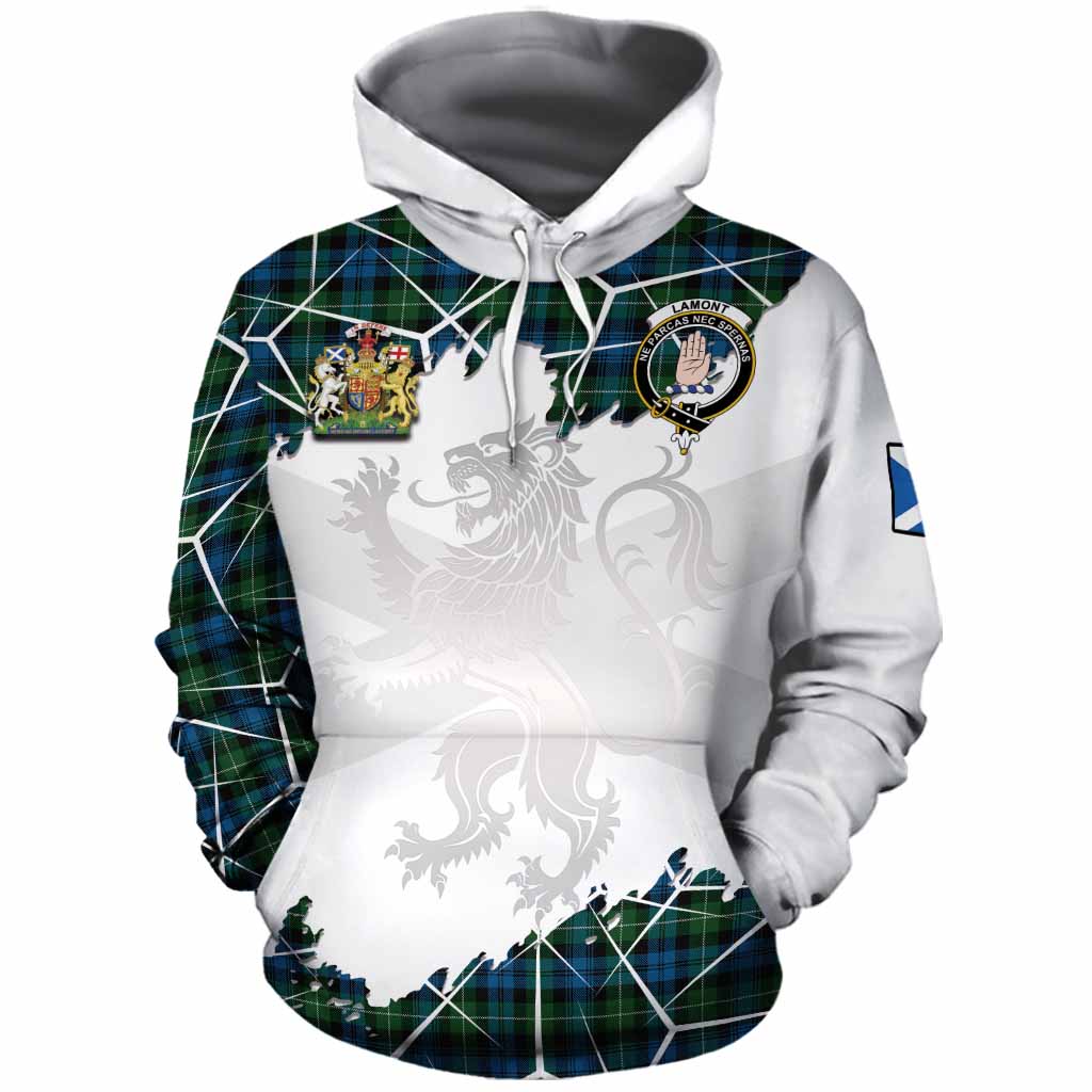 Lamont Tartan Cotton Hoodie with Family Crest and Lion Rampant Grunge Style