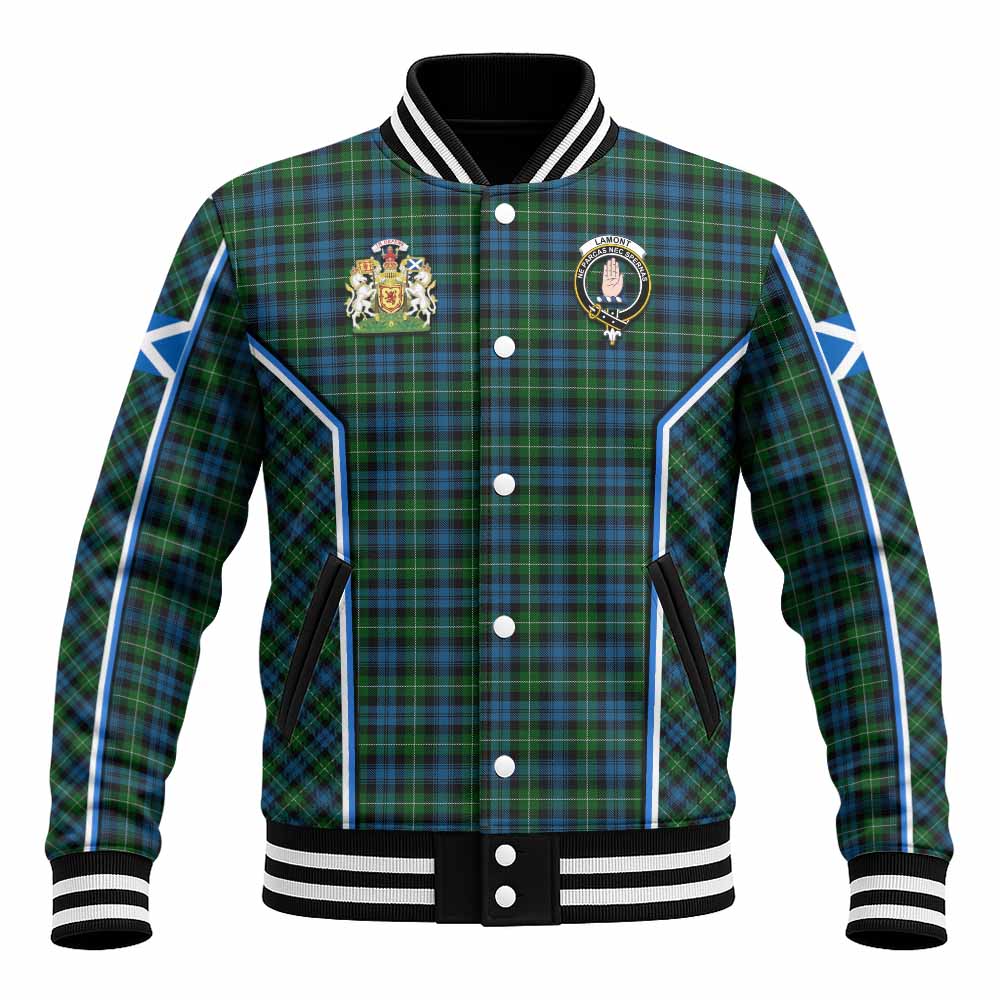 Lamont Tartan Crest Baseball Jacket Scotland Coat of Arm Flag Style - Tartan Vibes Clothing