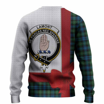 Lamont Tartan Crest Christmas Christmas Ugly Sweater Highland Cow Bagpipes Coquette Bow Style