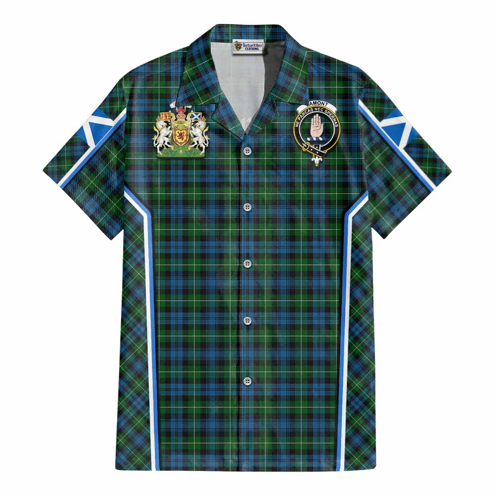 Lamont Tartan Crest Cotton Hawaiian Shirt Scotland Coat of Arm Flag Style - Tartan Vibes Clothing