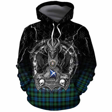 Lamont Tartan Crest Cotton Hoodie Celtic Odin's Raven Legacy