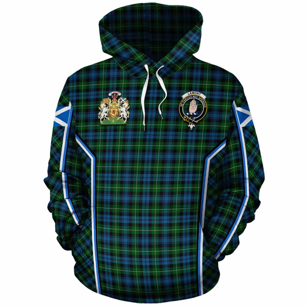 Lamont Tartan Crest Cotton Hoodie Scotland Coat of Arm Flag Style - Tartan Vibes Clothing
