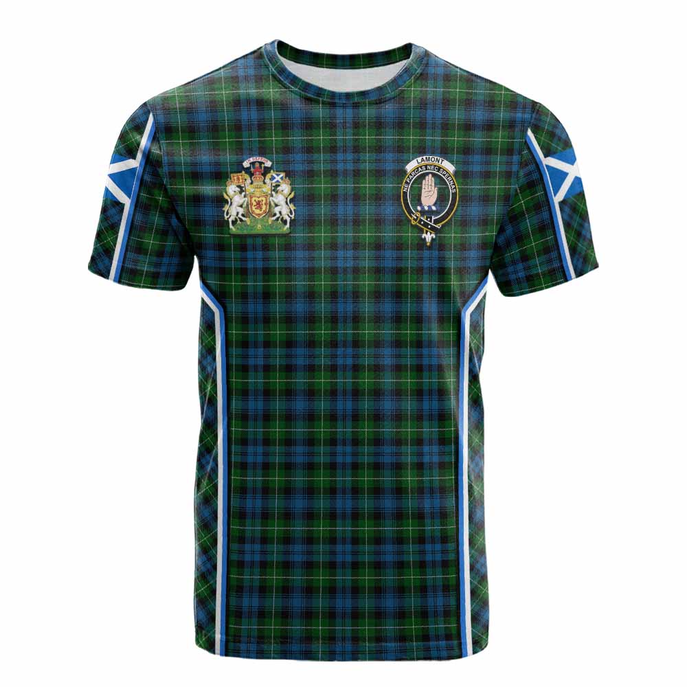 Lamont Tartan Crest Cotton T-shirt Scotland Coat of Arm Flag Style - Tartan Vibes Clothing
