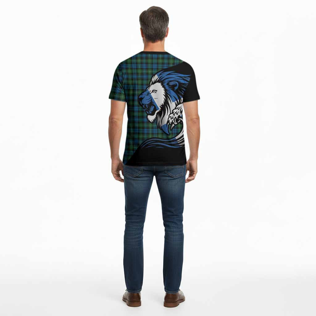 Lamont Tartan Crest Cotton T-shirt Scottish Golden Lions Wave Flow