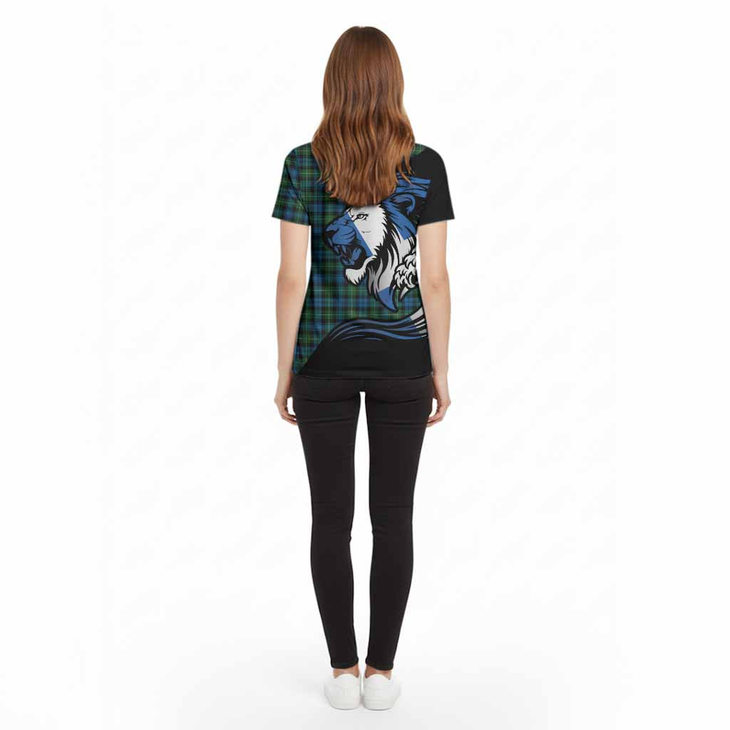 Lamont Tartan Crest Cotton T-shirt Scottish Golden Lions Wave Flow