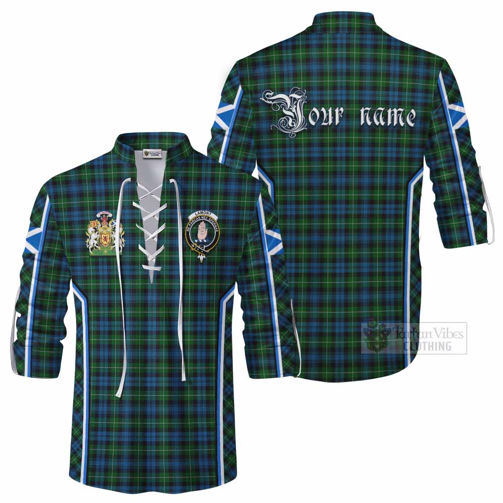 Lamont Tartan Crest Ghillie Kilt Shirt Scotland Coat of Arm Flag Style - Tartan Vibes Clothing