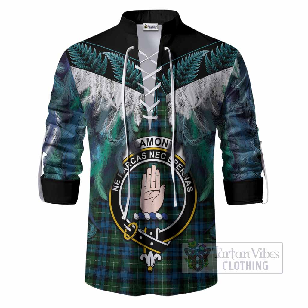 Lamont Tartan Crest Ghillie Shirt New Zealand Maori Korowai Cloak