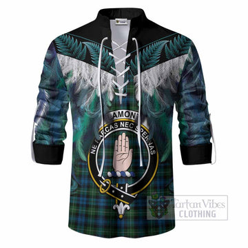 Lamont Tartan Crest Ghillie Shirt New Zealand Maori Korowai Cloak