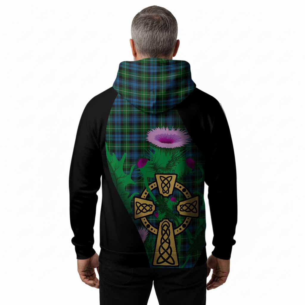Lamont Tartan Crest Hoodie Celtic Cross Thistle Flowers