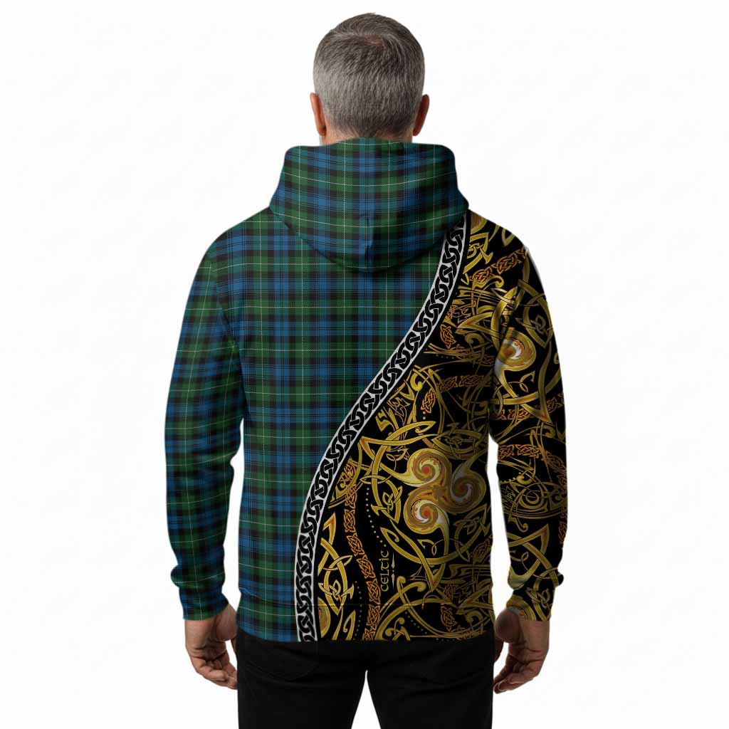 Lamont Tartan Crest Hoodie Celtic Knot and Triple Trickle Spiral Symbols