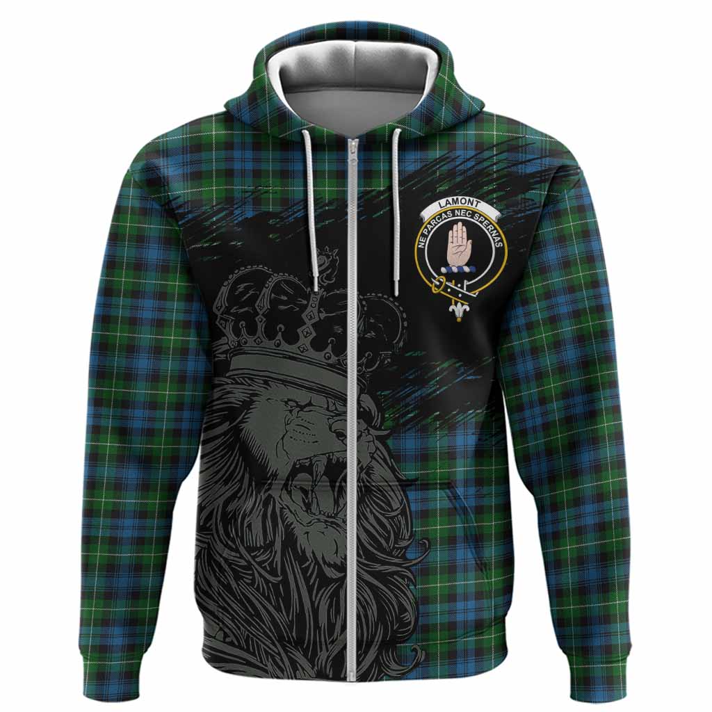 Lamont Tartan Crest Hoodie Crowned Lion Heritage Style