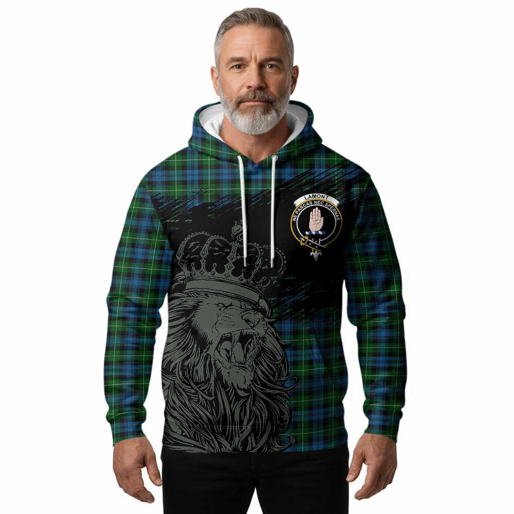 Lamont Tartan Crest Hoodie Crowned Lion Heritage Style