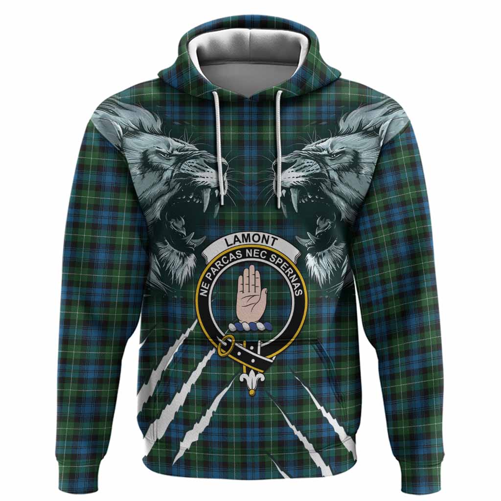 Lamont Tartan Crest Hoodie Ferocious Lion Style