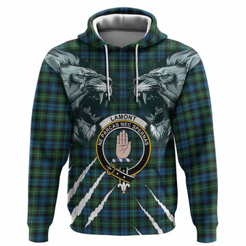 Lamont Tartan Crest Hoodie Ferocious Lion Style