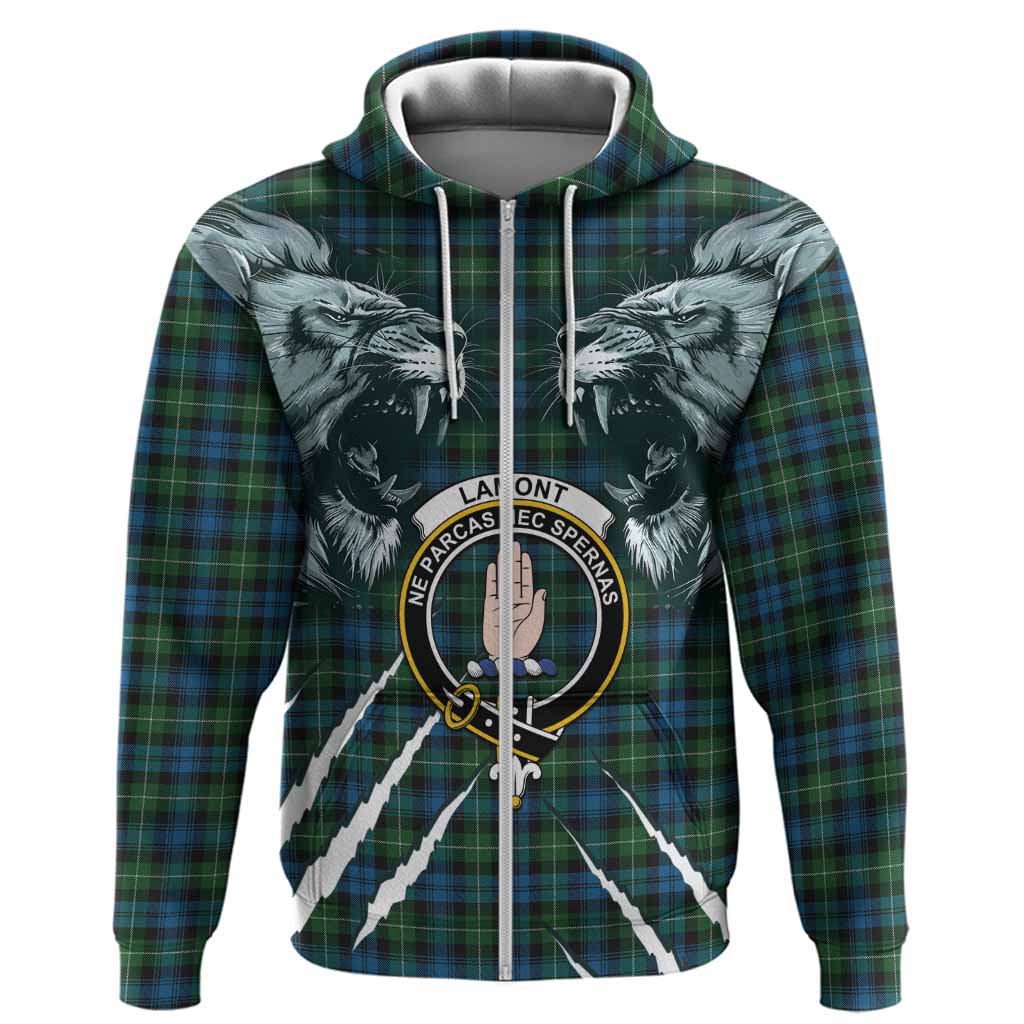 Lamont Tartan Crest Hoodie Ferocious Lion Style