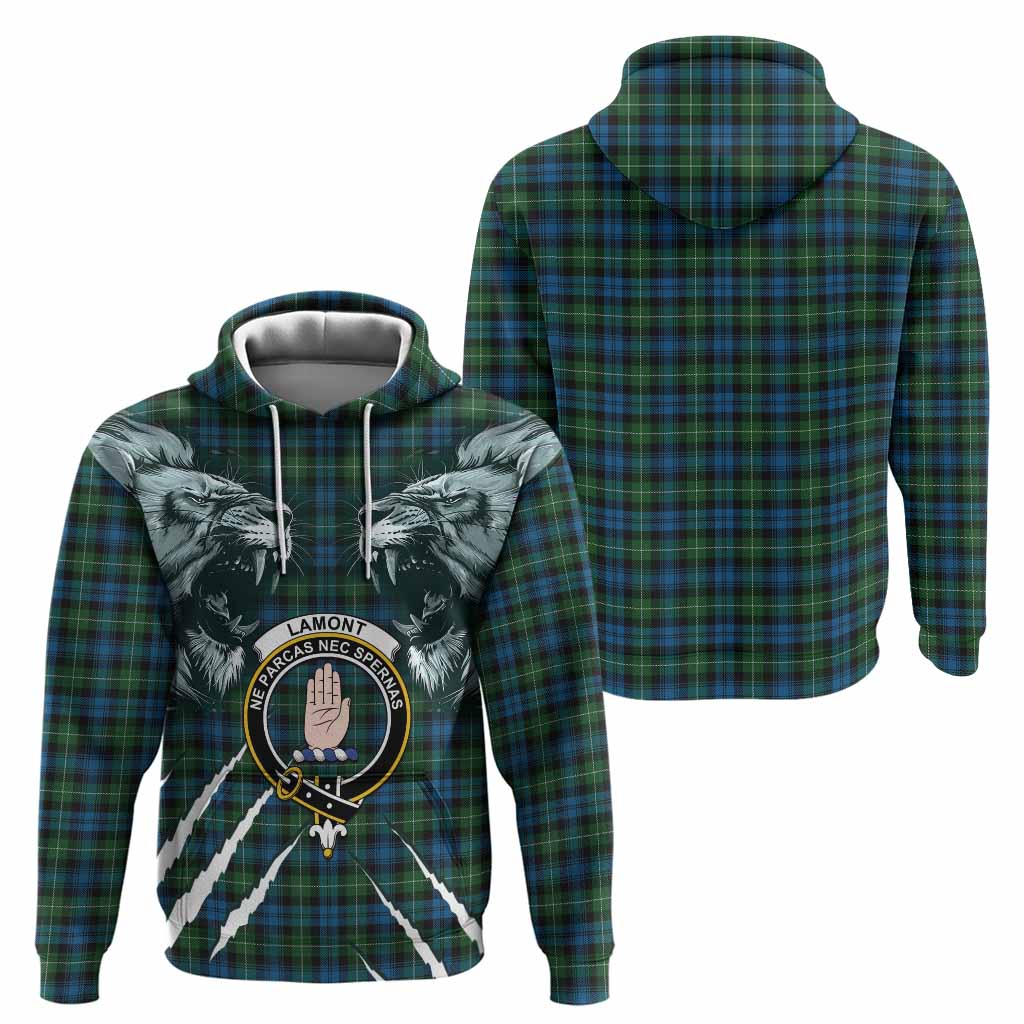 Lamont Tartan Crest Hoodie Ferocious Lion Style