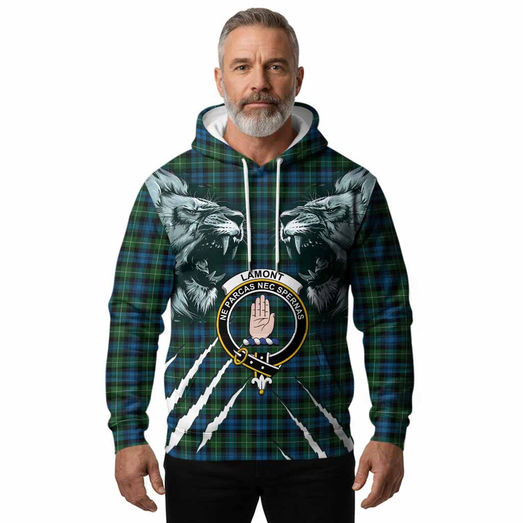 Lamont Tartan Crest Hoodie Ferocious Lion Style