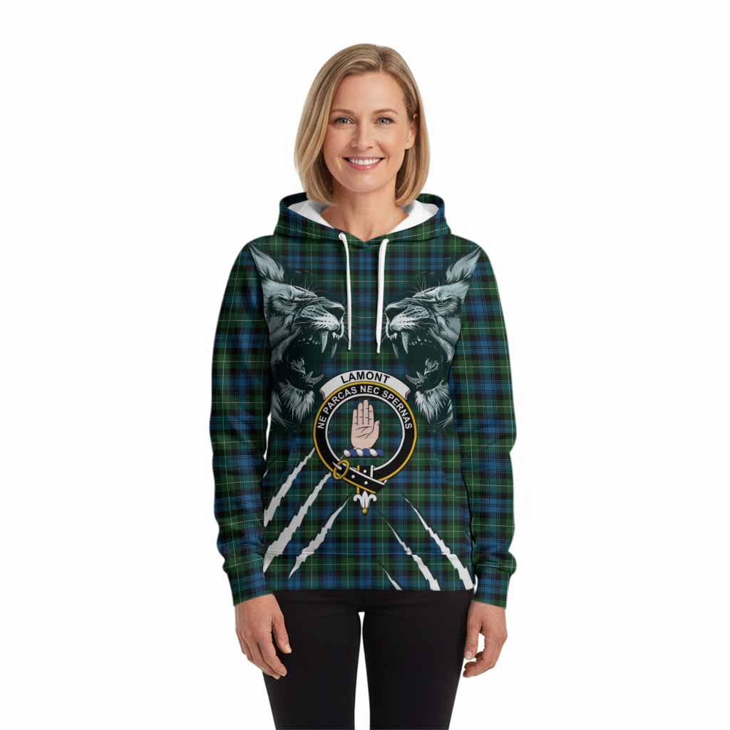 Lamont Tartan Crest Hoodie Ferocious Lion Style