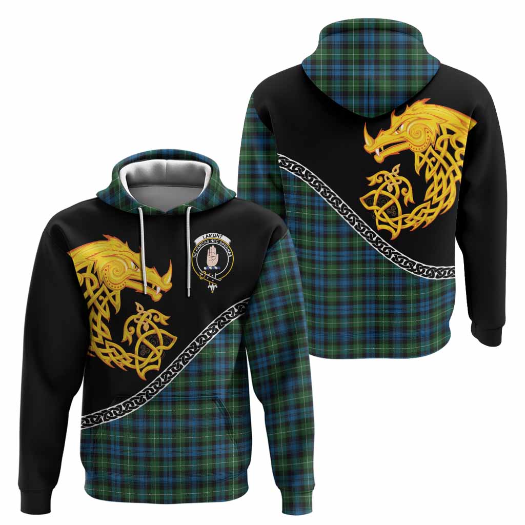 Lamont Tartan Crest Hoodie Legendary Dragon Knot Half Style