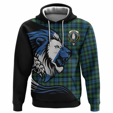 Lamont Tartan Crest Hoodie Scottish Golden Lions Wave Flow
