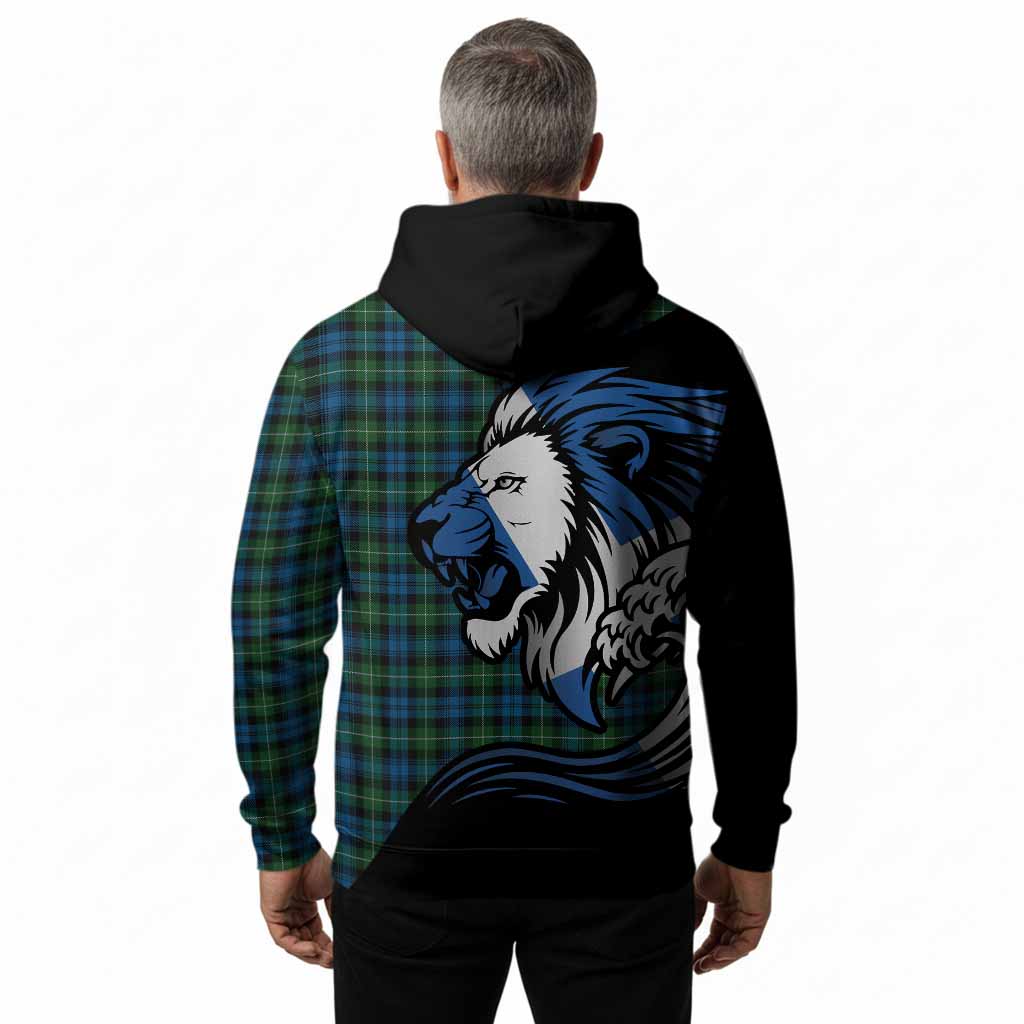 Lamont Tartan Crest Hoodie Scottish Golden Lions Wave Flow