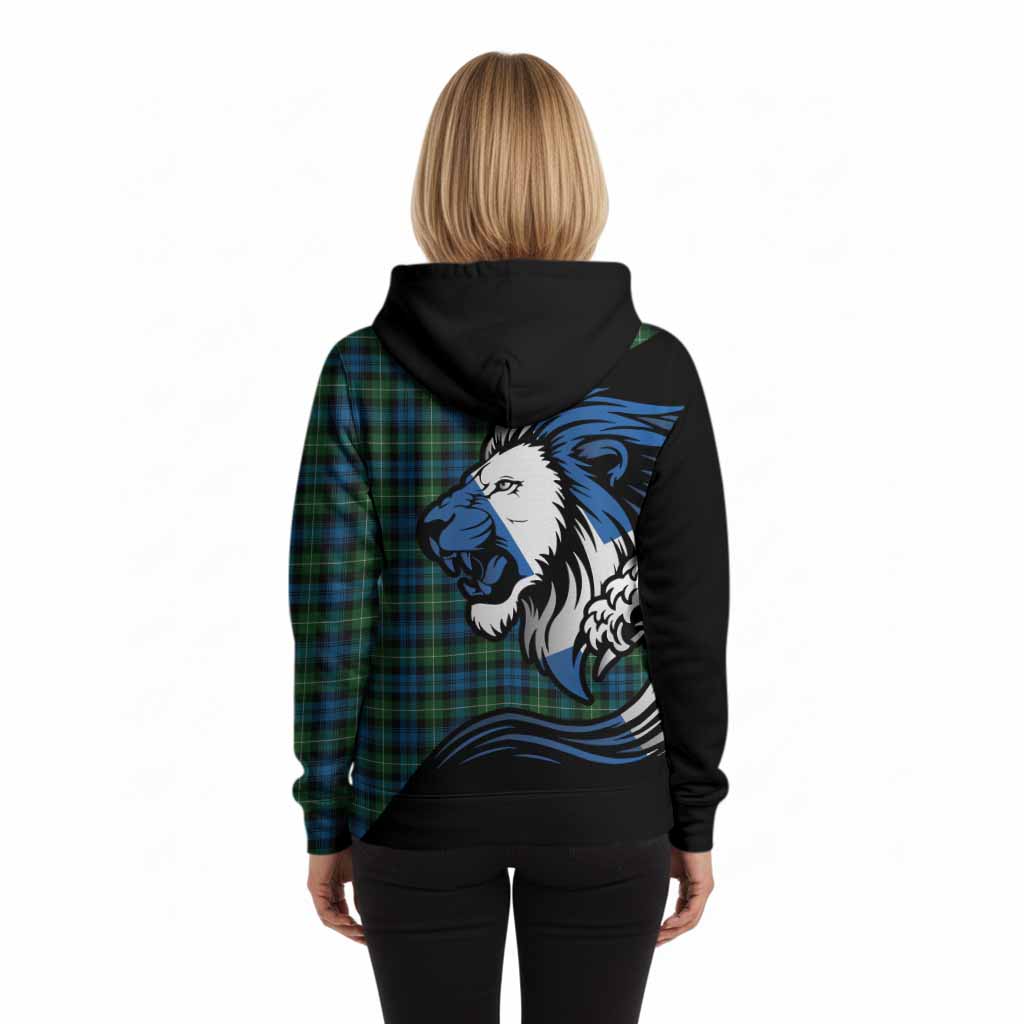Lamont Tartan Crest Hoodie Scottish Golden Lions Wave Flow