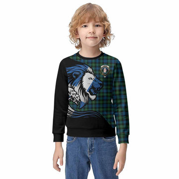 Lamont Tartan Crest Kid Knitted Sweatshirt Scottish Golden Lions Wave Flow