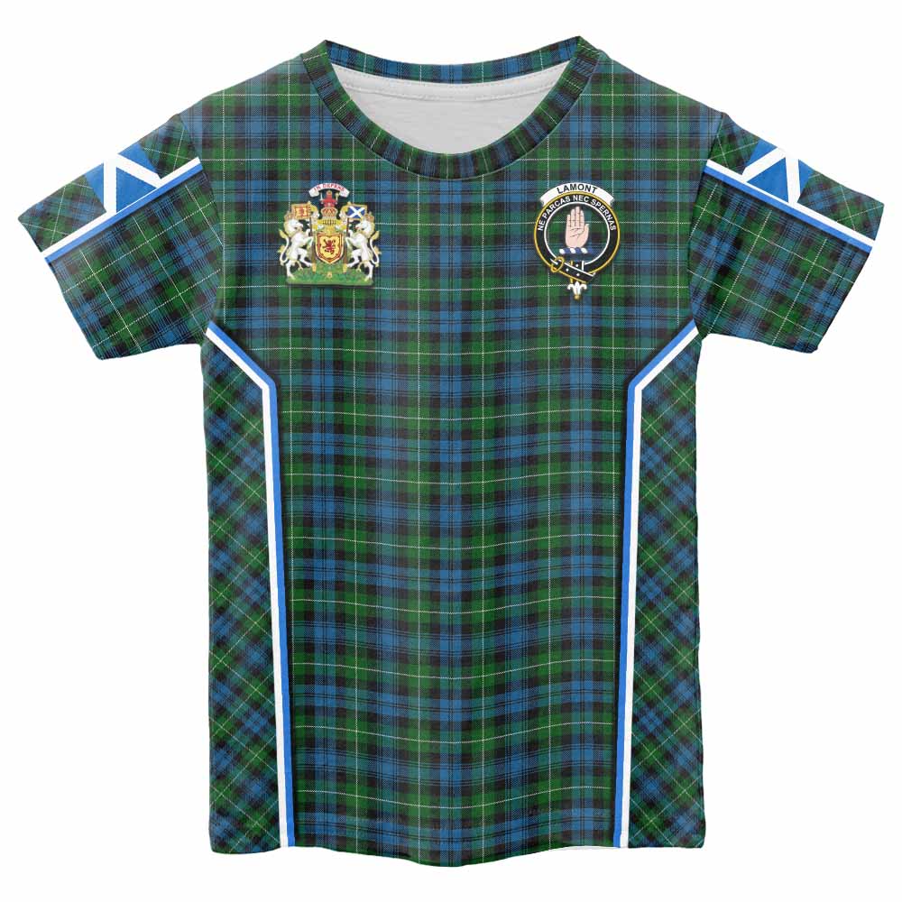 Lamont Tartan Crest Kid T-shirt Scotland Coat of Arm Flag Style - Tartan Vibes Clothing