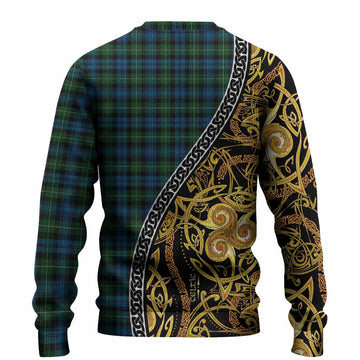 Lamont Tartan Crest Knitted Sweater Celtic Knot and Triple Trickle Spiral Symbols