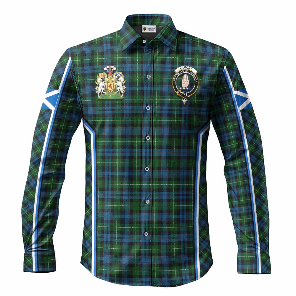 Lamont Tartan Crest Long Sleeve Button Shirts Scotland Coat of Arm Flag Style - Tartan Vibes Clothing
