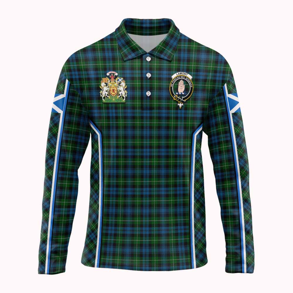 Lamont Tartan Crest Long Sleeve Polo Shirt Scotland Coat of Arm Flag Style - Tartan Vibes Clothing