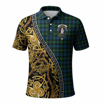 Lamont Tartan Crest Polo Shirt Celtic Knot and Triple Trickle Spiral Symbols